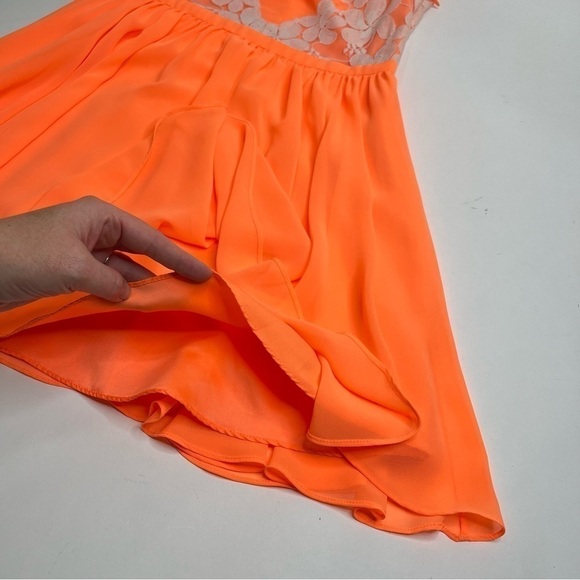 Ted BAKER London Neon Orange Chiffon White Lace Fit & Flare Vember Mini Dress - Picture 8 of 16